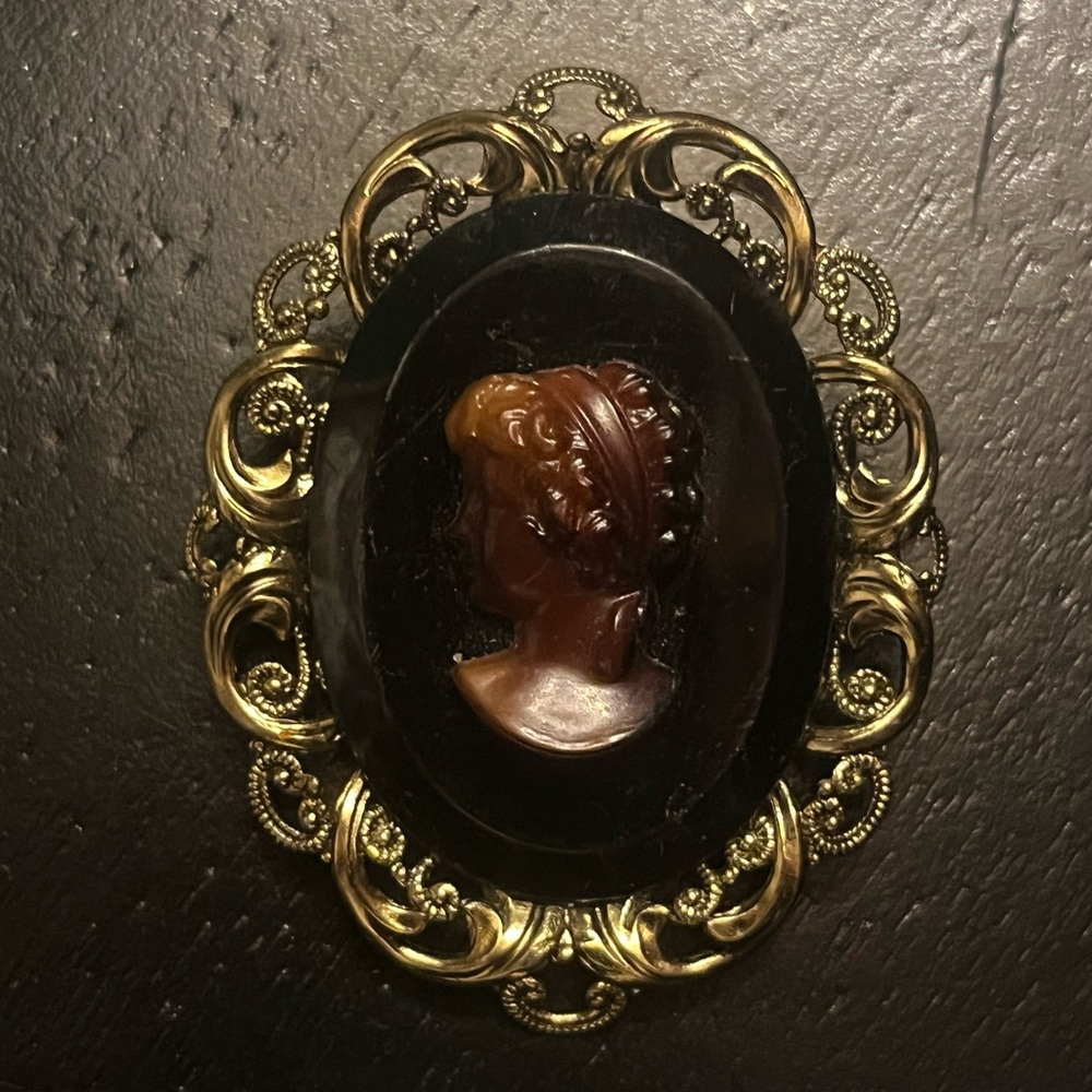 Vintage Cameo Brooch with Gold Trim Western Germany